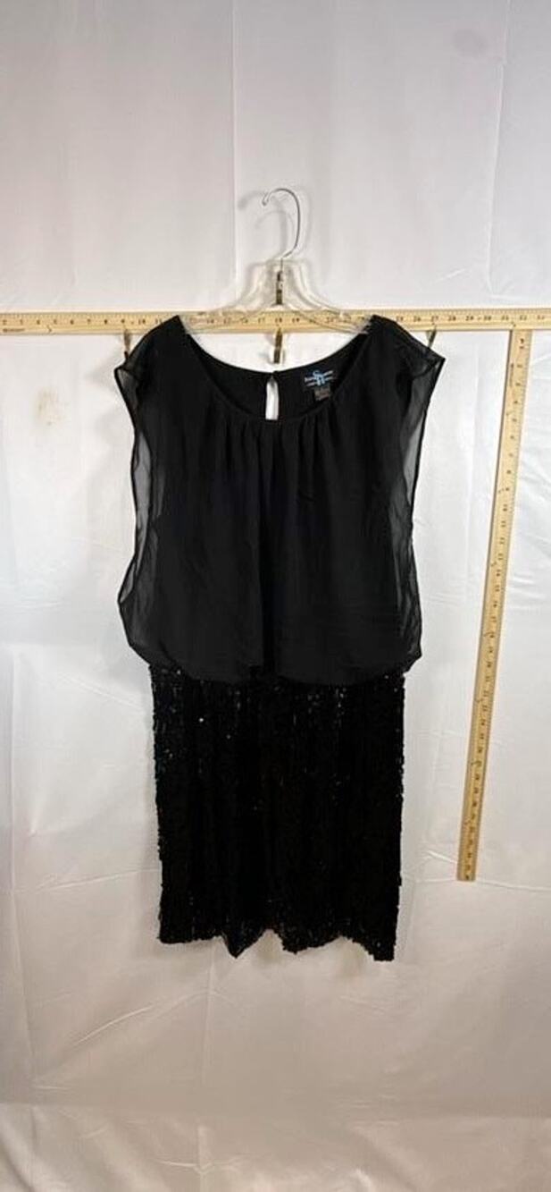 STEVE HARVEY Womens XL Black Dress Sequined Skirt Chiffon Blouson Cocktail Party